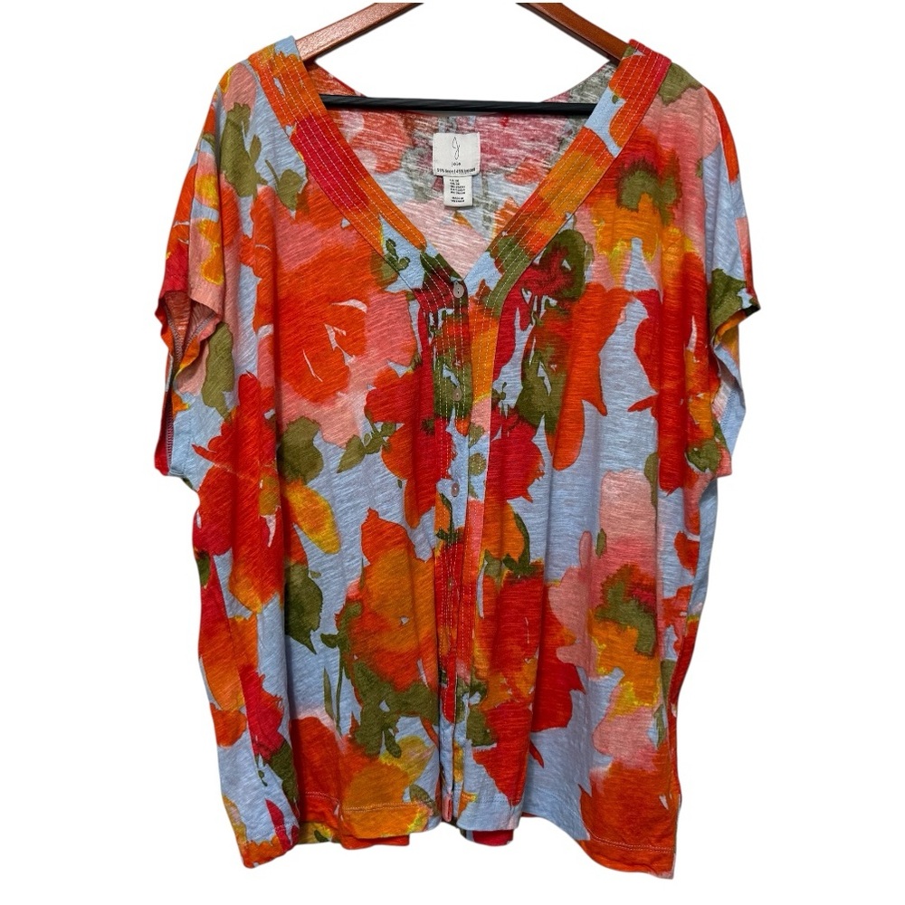 Joie Women’s Button Up Linen Lyocell Tropical Floral Short Sleeve Top Size 3X